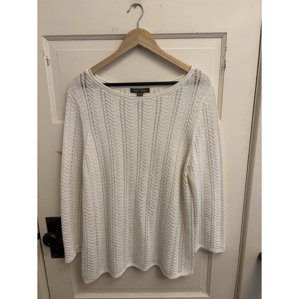 Tommy Bahama Women's Ivory Linen Open Knit Boatneck Sweater Size‎ Large